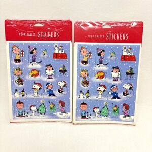Vtg Hallmark Stickers Snoopy Peanuts Charlie Christmas Winter NOS 8 Sheets Craft